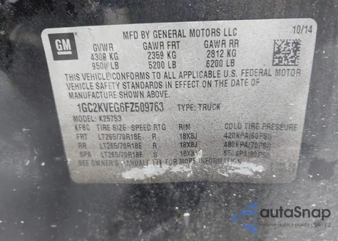 2015 Chevrolet Silverado 2500Hd Lt z USA, uszkodzony, nr VIN 1GC2KVEG6FZ509763